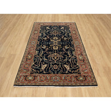 Load image into Gallery viewer, 4&#39;2&quot;x6&#39;3&quot; Oxford Blue, Antiqued Fine Heriz Re-Creation With All Over Vein Design, Hand Knotted Denser Weave, Vegetable Dyes Natural Wool, Oriental Rug FWR545580