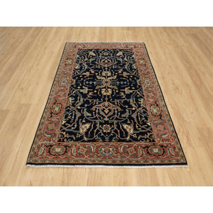 4'2"x6'3" Oxford Blue, Antiqued Fine Heriz Re-Creation With All Over Vein Design, Hand Knotted Denser Weave, Vegetable Dyes Natural Wool, Oriental Rug FWR545580