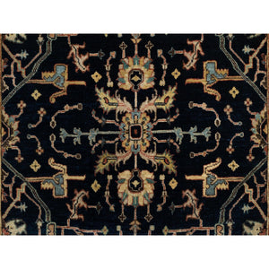 4'2"x6'3" Oxford Blue, Antiqued Fine Heriz Re-Creation With All Over Vein Design, Hand Knotted Denser Weave, Vegetable Dyes Natural Wool, Oriental Rug FWR545580