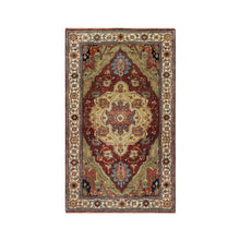 Load image into Gallery viewer, 3&#39;2&quot;x5&#39;3&quot; Spiced Apple Red With Ivory Border, Plush and Lush Pile, Central Medallion Design, Antiqued Fine Heriz Re-Creation, Hand Knotted Denser Weave, Vegetable Dyes, All Wool, Oriental Rug FWR545586