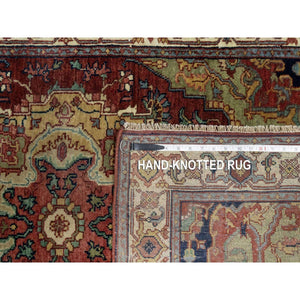 3'2"x5'3" Spiced Apple Red With Ivory Border, Plush and Lush Pile, Central Medallion Design, Antiqued Fine Heriz Re-Creation, Hand Knotted Denser Weave, Vegetable Dyes, All Wool, Oriental Rug FWR545586