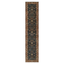 Load image into Gallery viewer, 2&#39;8&quot;x12&#39;1&quot; Caviar Blue, Natural Dyes All Wool, Antiqued Fine Heriz Re-Creation, Hand Knotted All Over Vein Design, Denser Weave, Runner Oriental Rug FWR545592