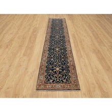 Load image into Gallery viewer, 2&#39;8&quot;x12&#39;1&quot; Caviar Blue, Natural Dyes All Wool, Antiqued Fine Heriz Re-Creation, Hand Knotted All Over Vein Design, Denser Weave, Runner Oriental Rug FWR545592