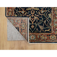 Load image into Gallery viewer, 2&#39;8&quot;x12&#39;1&quot; Caviar Blue, Natural Dyes All Wool, Antiqued Fine Heriz Re-Creation, Hand Knotted All Over Vein Design, Denser Weave, Runner Oriental Rug FWR545592