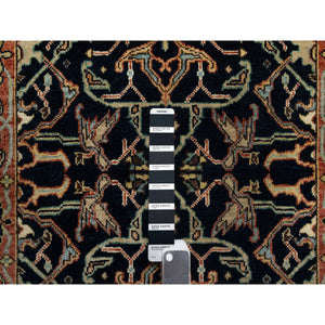 2'8"x12'1" Caviar Blue, Natural Dyes All Wool, Antiqued Fine Heriz Re-Creation, Hand Knotted All Over Vein Design, Denser Weave, Runner Oriental Rug FWR545592