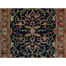 Load image into Gallery viewer, 2&#39;8&quot;x12&#39;1&quot; Caviar Blue, Natural Dyes All Wool, Antiqued Fine Heriz Re-Creation, Hand Knotted All Over Vein Design, Denser Weave, Runner Oriental Rug FWR545592