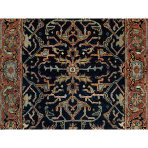 2'8"x12'1" Caviar Blue, Natural Dyes All Wool, Antiqued Fine Heriz Re-Creation, Hand Knotted All Over Vein Design, Denser Weave, Runner Oriental Rug FWR545592