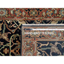 Load image into Gallery viewer, 2&#39;8&quot;x12&#39;1&quot; Caviar Blue, Natural Dyes All Wool, Antiqued Fine Heriz Re-Creation, Hand Knotted All Over Vein Design, Denser Weave, Runner Oriental Rug FWR545592