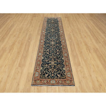 Load image into Gallery viewer, 2&#39;6&quot;x10&#39;1&quot; Prussian Blue and Rust Red, Vegetable Dyes, Denser Weave, Hand Knotted Soft Pile, Antiqued Fine Heriz Re-Creation, Soft and Velvety Wool, Runner Oriental Rug FWR545598