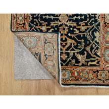 Load image into Gallery viewer, 2&#39;6&quot;x10&#39;1&quot; Prussian Blue and Rust Red, Vegetable Dyes, Denser Weave, Hand Knotted Soft Pile, Antiqued Fine Heriz Re-Creation, Soft and Velvety Wool, Runner Oriental Rug FWR545598