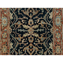 Load image into Gallery viewer, 2&#39;6&quot;x10&#39;1&quot; Prussian Blue and Rust Red, Vegetable Dyes, Denser Weave, Hand Knotted Soft Pile, Antiqued Fine Heriz Re-Creation, Soft and Velvety Wool, Runner Oriental Rug FWR545598