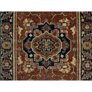 2'x3'2" Spice Red, Hand Knotted, Vegetable Dyes, Fine Heriz Re-Creation With Central Medallion, Densely Woven, Plush Pile, Pure Wool, Antiqued Mat Oriental Rug FWR545616