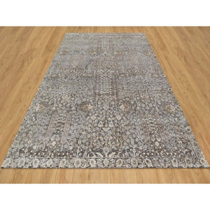 9'x12' Granite Gray, Hand Knotted, Silk With Textured Wool, Willow And Cypress Tree Design, Oriental Rug FWR545640