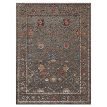 Load image into Gallery viewer, 9&#39;x12&#39;1&quot; Brunette Brown, Persian Scrolls Leaf and Flower Design, Hand Knotted Striae Pattern, Silk with Textured Wool, Oriental Rug FWR545646