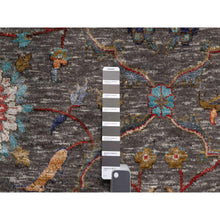 Load image into Gallery viewer, 9&#39;x12&#39;1&quot; Brunette Brown, Persian Scrolls Leaf and Flower Design, Hand Knotted Striae Pattern, Silk with Textured Wool, Oriental Rug FWR545646