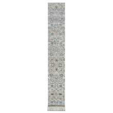 Load image into Gallery viewer, 2&#39;7&quot;x25&#39;9&quot; Pristine White, Hand Knotted, Borderless Sickle Leaf Design, Soft Pile Silk With Textured Wool, XL Runner Oriental Rug FWR545664