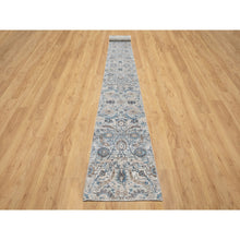 Load image into Gallery viewer, 2&#39;7&quot;x25&#39;9&quot; Pristine White, Hand Knotted, Borderless Sickle Leaf Design, Soft Pile Silk With Textured Wool, XL Runner Oriental Rug FWR545664