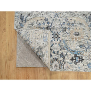 2'7"x25'9" Pristine White, Hand Knotted, Borderless Sickle Leaf Design, Soft Pile Silk With Textured Wool, XL Runner Oriental Rug FWR545664