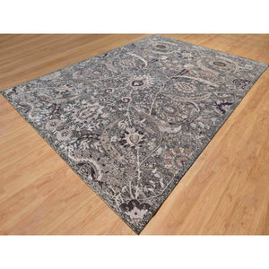 10'x13'10" Major Brown With Essence Of Black, Hand Knotted Sickle Leaf Design Soft Pile, Wool and Silk Oriental Rug FWR545688