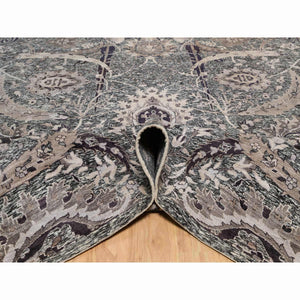 10'x13'10" Major Brown With Essence Of Black, Hand Knotted Sickle Leaf Design Soft Pile, Wool and Silk Oriental Rug FWR545688