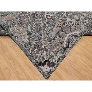 10'x13'10" Major Brown With Essence Of Black, Hand Knotted Sickle Leaf Design Soft Pile, Wool and Silk Oriental Rug FWR545688