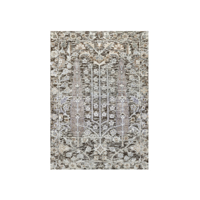 2'x3' Falcon Gray, Silk With Textured Wool, Hand Knotted With Willow And Cypress Tree Design, Oriental Mat Rug FWR545706