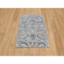 Load image into Gallery viewer, 2&#39;1&quot;x3&#39; Eider White, Sickle Leaf Design, Plush and Lush Soft Pile, Silk With Textured Wool, Hand Knotted, Mat Oriental Rug FWR545712