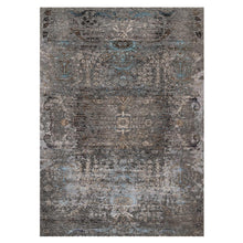 Load image into Gallery viewer, 10&#39;x14&#39; Charcoal Gray, Transitional Persian Influence Erased Medallion Design, Borderless, Silk with Textured Wool, Hand Knotted Oriental Rug FWR545724