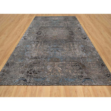 Load image into Gallery viewer, 10&#39;x14&#39; Charcoal Gray, Transitional Persian Influence Erased Medallion Design, Borderless, Silk with Textured Wool, Hand Knotted Oriental Rug FWR545724