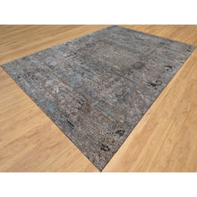 Load image into Gallery viewer, 10&#39;x14&#39; Charcoal Gray, Transitional Persian Influence Erased Medallion Design, Borderless, Silk with Textured Wool, Hand Knotted Oriental Rug FWR545724