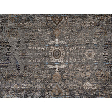 Load image into Gallery viewer, 10&#39;x14&#39; Charcoal Gray, Transitional Persian Influence Erased Medallion Design, Borderless, Silk with Textured Wool, Hand Knotted Oriental Rug FWR545724