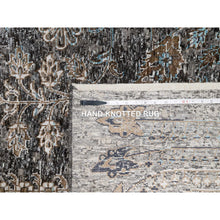 Load image into Gallery viewer, 10&#39;x14&#39; Charcoal Gray, Transitional Persian Influence Erased Medallion Design, Borderless, Silk with Textured Wool, Hand Knotted Oriental Rug FWR545724