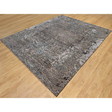 Load image into Gallery viewer, 8&#39;x9&#39;10&quot; Intense Gray, Hand Knotted, Transitional Persian Influence Erased Medallion Design, Silk with Textured Wool, Oriental Rug FWR545730