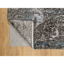 Load image into Gallery viewer, 8&#39;x9&#39;10&quot; Intense Gray, Hand Knotted, Transitional Persian Influence Erased Medallion Design, Silk with Textured Wool, Oriental Rug FWR545730