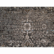 Load image into Gallery viewer, 8&#39;x9&#39;10&quot; Intense Gray, Hand Knotted, Transitional Persian Influence Erased Medallion Design, Silk with Textured Wool, Oriental Rug FWR545730