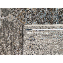 Load image into Gallery viewer, 8&#39;x9&#39;10&quot; Intense Gray, Hand Knotted, Transitional Persian Influence Erased Medallion Design, Silk with Textured Wool, Oriental Rug FWR545730