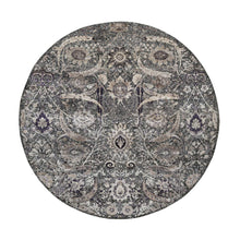 Load image into Gallery viewer, 10&#39;x10&#39; Timber Wolf Brown, Wool and Silk, Hand Knotted, Sickle Leaf Design With Essence Of Black, Plush and Lush Soft Pile, Round Oriental Rug FWR545748