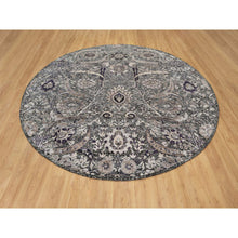 Load image into Gallery viewer, 10&#39;x10&#39; Timber Wolf Brown, Wool and Silk, Hand Knotted, Sickle Leaf Design With Essence Of Black, Plush and Lush Soft Pile, Round Oriental Rug FWR545748