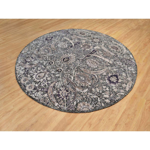 10'x10' Timber Wolf Brown, Wool and Silk, Hand Knotted, Sickle Leaf Design With Essence Of Black, Plush and Lush Soft Pile, Round Oriental Rug FWR545748