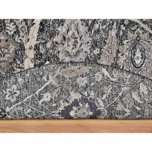 Load image into Gallery viewer, 10&#39;x10&#39; Timber Wolf Brown, Wool and Silk, Hand Knotted, Sickle Leaf Design With Essence Of Black, Plush and Lush Soft Pile, Round Oriental Rug FWR545748