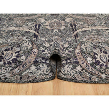 Load image into Gallery viewer, 10&#39;x10&#39; Timber Wolf Brown, Wool and Silk, Hand Knotted, Sickle Leaf Design With Essence Of Black, Plush and Lush Soft Pile, Round Oriental Rug FWR545748