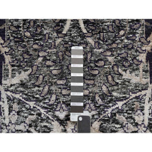 Load image into Gallery viewer, 10&#39;x10&#39; Timber Wolf Brown, Wool and Silk, Hand Knotted, Sickle Leaf Design With Essence Of Black, Plush and Lush Soft Pile, Round Oriental Rug FWR545748