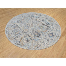 Load image into Gallery viewer, 10&#39;x10&#39; Tahira White, Hand Knotted, Silk With Textured Wool, Sickle Leaf Design, Lush and Plush Soft Pile, Round Oriental Rug FWR545754