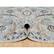 Load image into Gallery viewer, 10&#39;x10&#39; Tahira White, Hand Knotted, Silk With Textured Wool, Sickle Leaf Design, Lush and Plush Soft Pile, Round Oriental Rug FWR545754