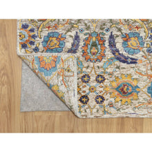 Load image into Gallery viewer, 2&#39;7&quot;x20&#39;2&quot; Cornsilk White, Sickle Leaf Design, Soft and Plush Pile, Silk With Textured Wool, Hand Knotted XL Runner Oriental Rug FWR545772