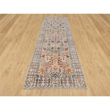 Load image into Gallery viewer, 4&#39;2&quot;x12&#39; Chalk Beige, Silk With Textured Wool, Soft and Plush Pile, Hand Knotted, Directional Vase Design, Wide Runner Oriental Rug FWR545802