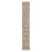 Load image into Gallery viewer, 2&#39;7&quot;x22&#39;1&quot; Oyster White, Hand Knotted, Silk With Textured Wool, XL Runner Sickle Leaf Design, Soft Pile, Oriental Rug FWR545826