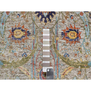 2'7"x22'1" Oyster White, Hand Knotted, Silk With Textured Wool, XL Runner Sickle Leaf Design, Soft Pile, Oriental Rug FWR545826