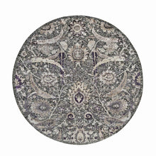 Load image into Gallery viewer, 8&#39;x8&#39; Tarmac Brown, Hand Knotted With Essence Of Black, Sickle Leaf Design, Plush and Lush, Wool and Silk, Borderless Round Oriental Rug FWR545838