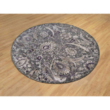 Load image into Gallery viewer, 8&#39;x8&#39; Tarmac Brown, Hand Knotted With Essence Of Black, Sickle Leaf Design, Plush and Lush, Wool and Silk, Borderless Round Oriental Rug FWR545838